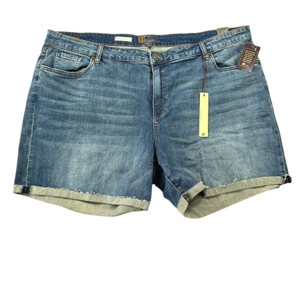Kut from the Kloth Katy Boyfriend Jean Shorts Medium Wash Raw Hem Denim Size 22W